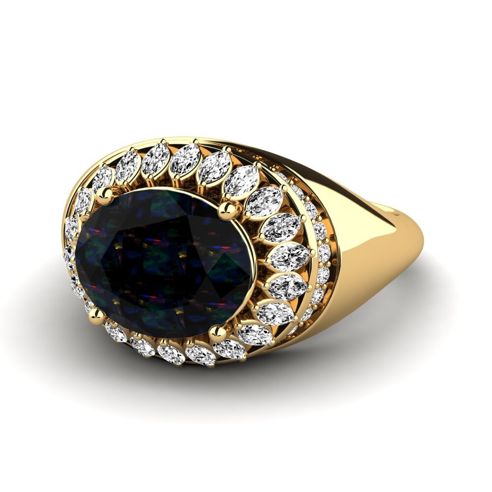 18k Oro Amarillo Opalo Negro Anillo de compromiso Rumer