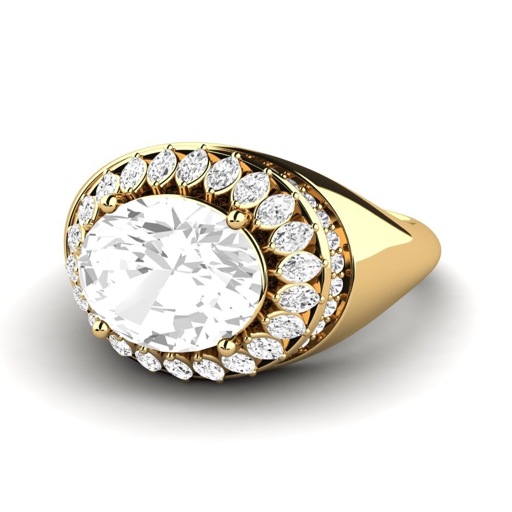 9k Oro Amarillo Topacio blanco Anillo de compromiso Rumer