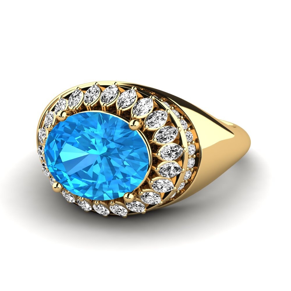 9k Oro Amarillo Topacio azul Anillo de compromiso Rumer