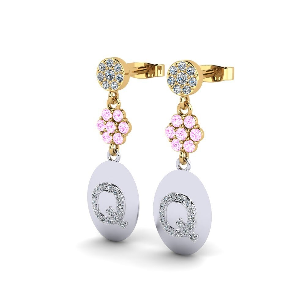 9k Oro Blanco & Amarillo Zafiro Rosado Pendiente de mujer Arteila Q