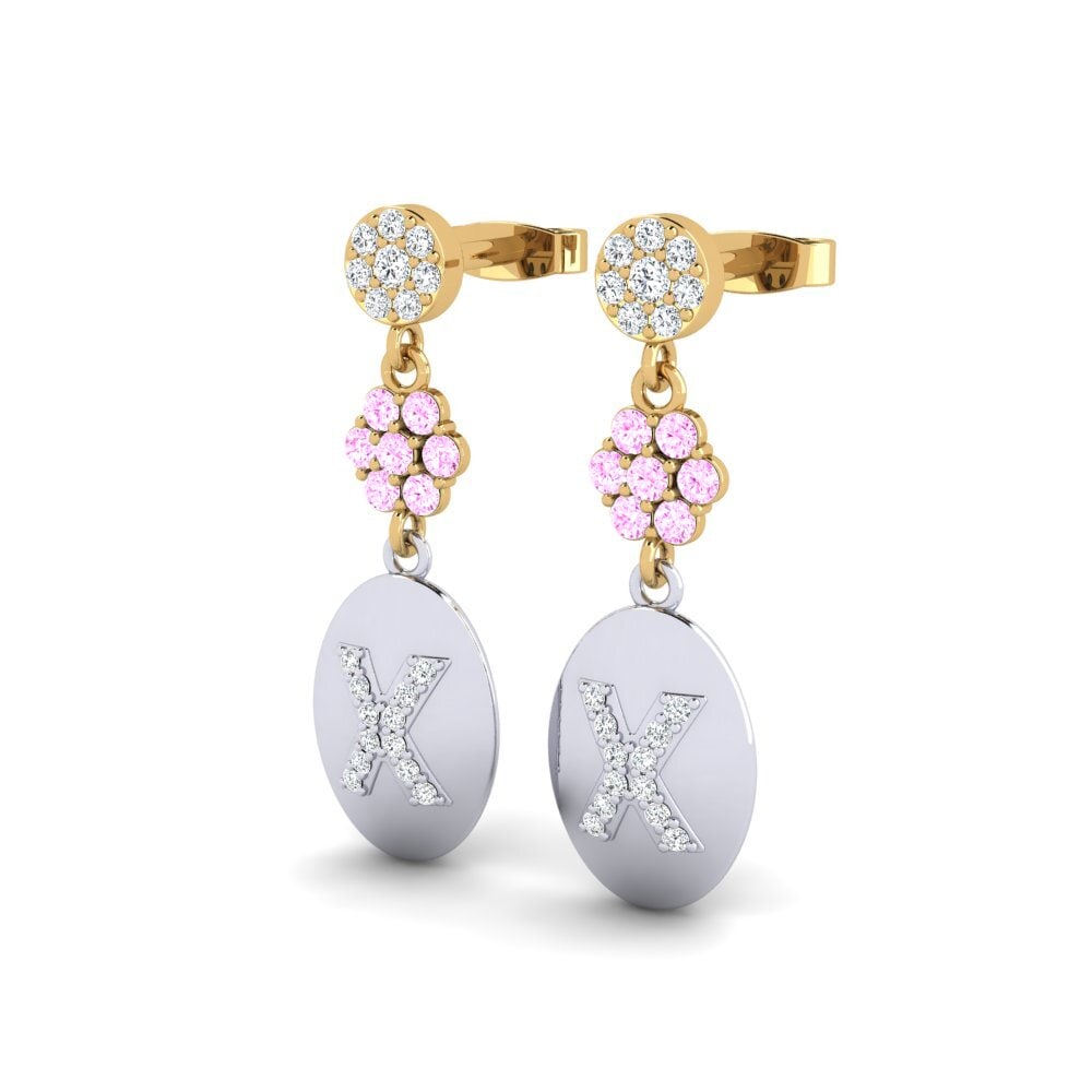 9k Oro Blanco & Amarillo Zafiro Rosado Pendiente de mujer Arteila X