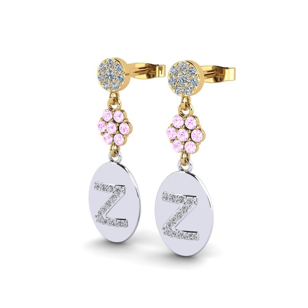 9k Oro Blanco & Amarillo Zafiro Rosado Pendiente de mujer Arteila Z
