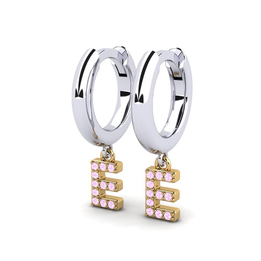 9k Oro Blanco & Amarillo Zafiro Rosado Pendiente de mujer Medraut E