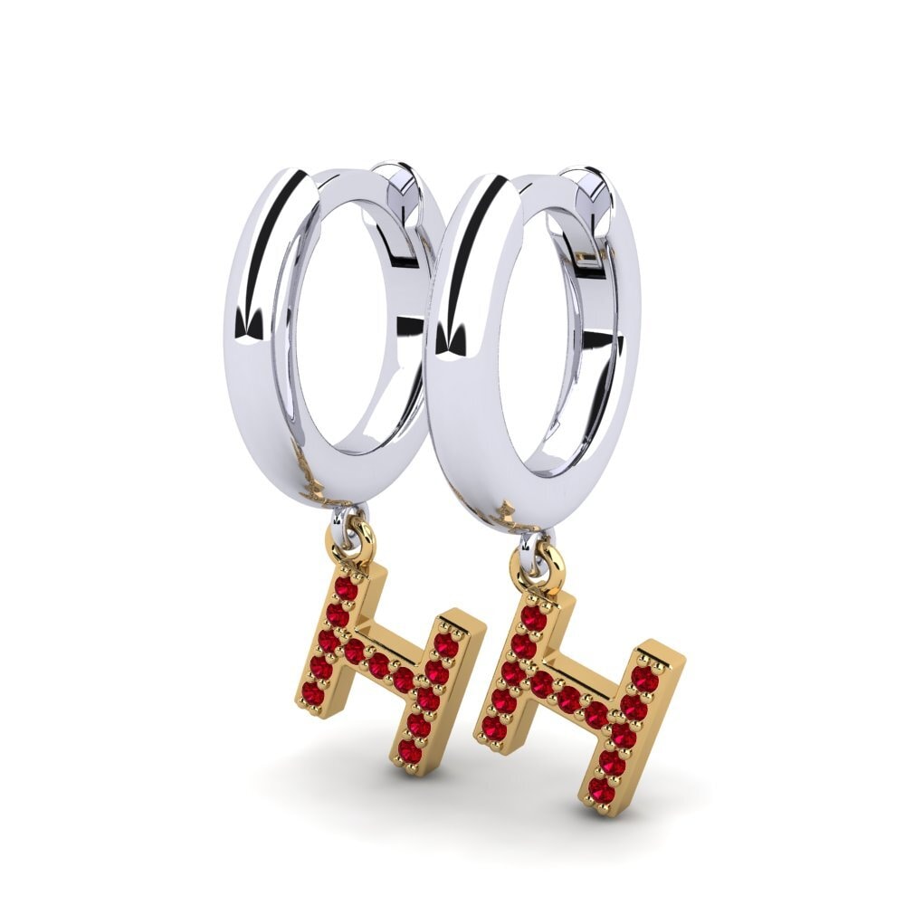 18k Oro Blanco & Amarillo Circonita Roja Pendiente de mujer Medraut H
