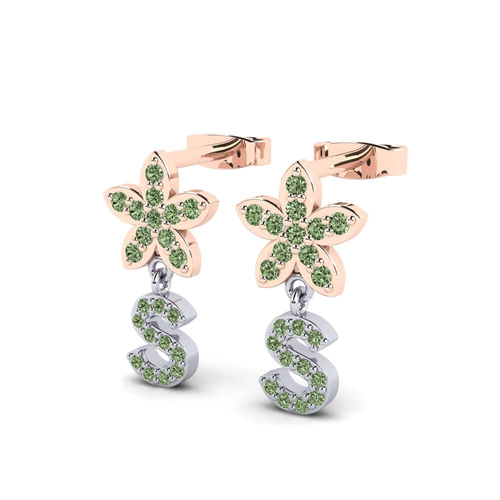 14k Oro Rosa & Blanco Diamante Verde Pendiente de mujer Miori S