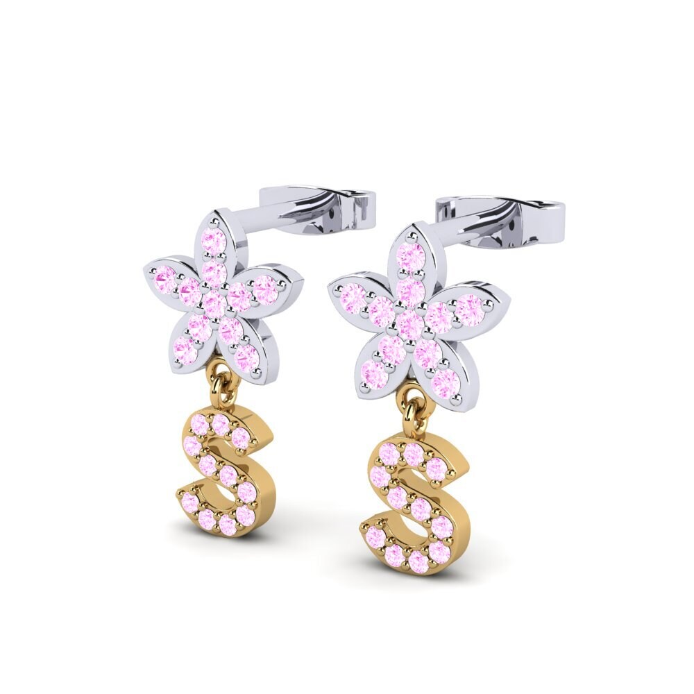 9k Oro Blanco & Amarillo Zafiro Rosado Pendiente de mujer Miori S