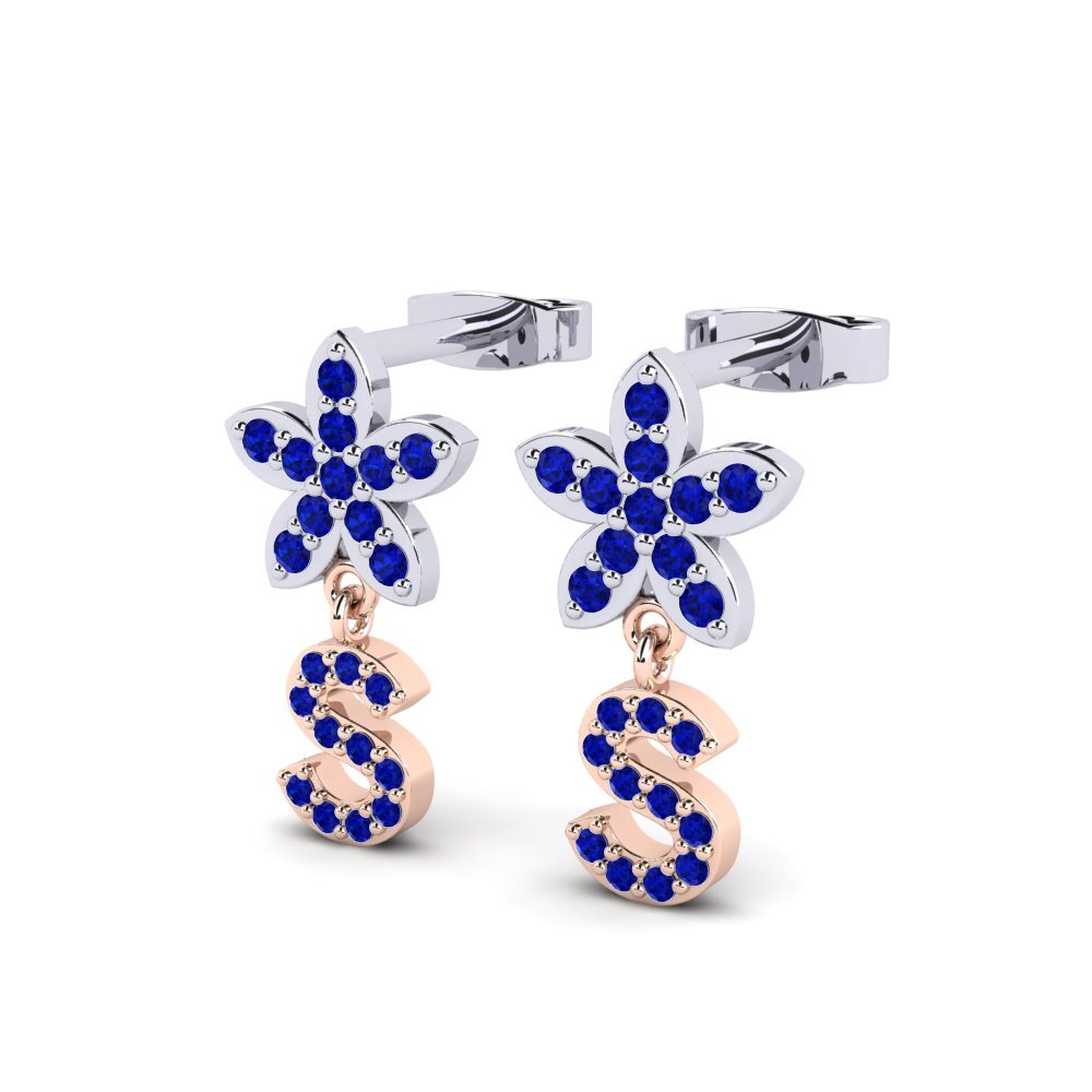14k Oro Blanco & Rosa Zafiro Pendiente de mujer Miori S