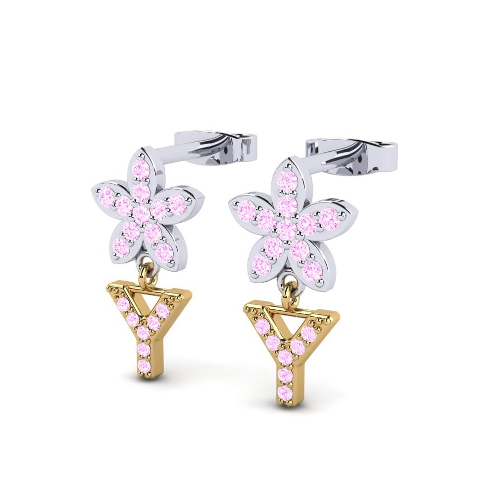 9k Oro Blanco & Amarillo Zafiro Rosado Pendiente de mujer Miori Y