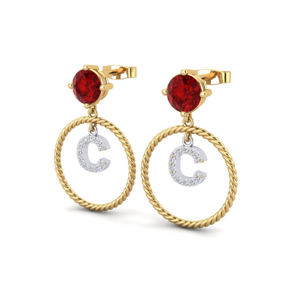 14k Oro Amarillo & Blanco Rubí (Creado en laboratorio) Pendiente de mujer Noss C