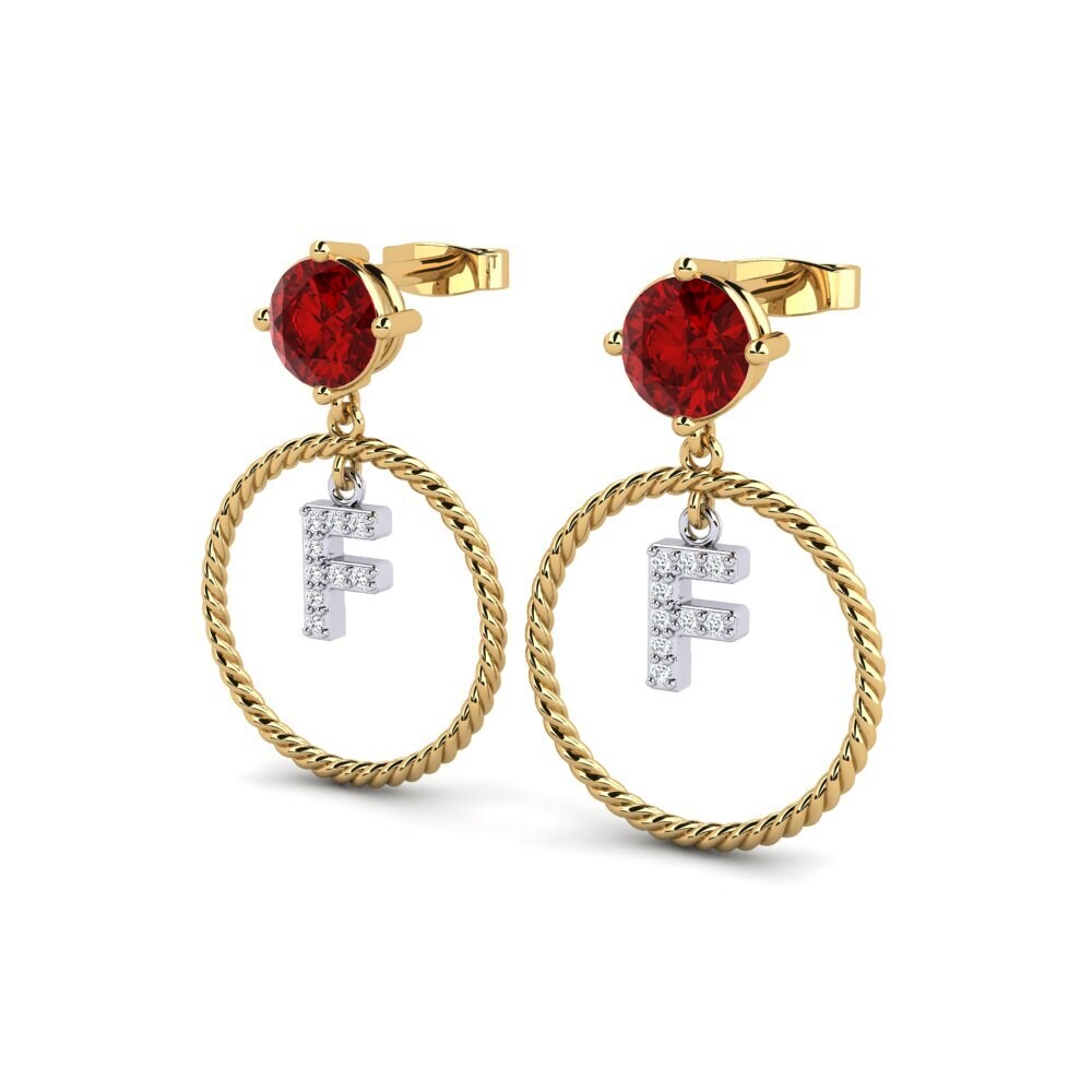 14k Oro Amarillo & Blanco Rubí (Creado en laboratorio) Pendiente de mujer Noss F