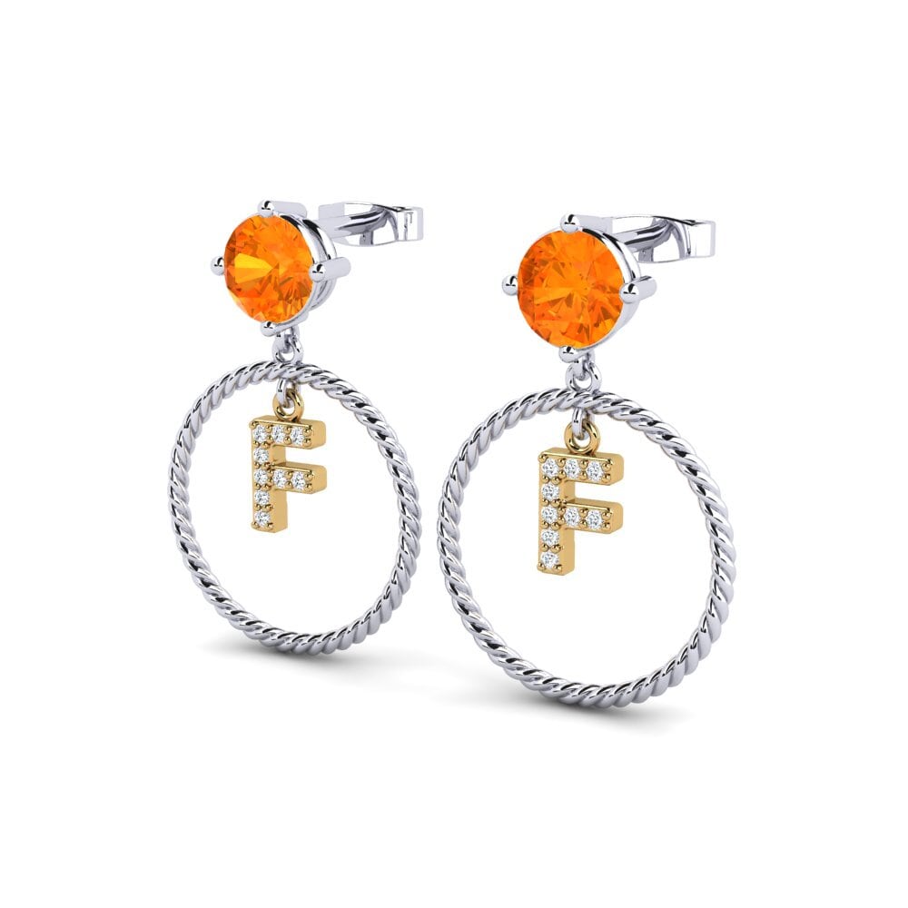 9k Oro Blanco & Amarillo Zafiro Naranja Pendiente de mujer Noss F
