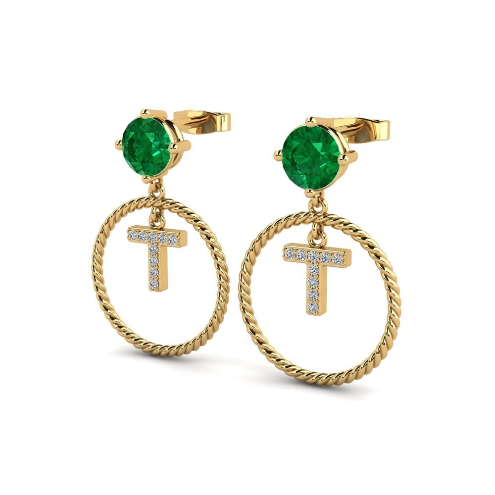14ct Yellow Gold Emerald (Lab Created) Women's Earring Noss T