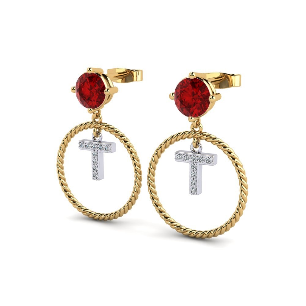 14k Oro Amarillo & Blanco Rubí (Creado en laboratorio) Pendiente de mujer Noss T