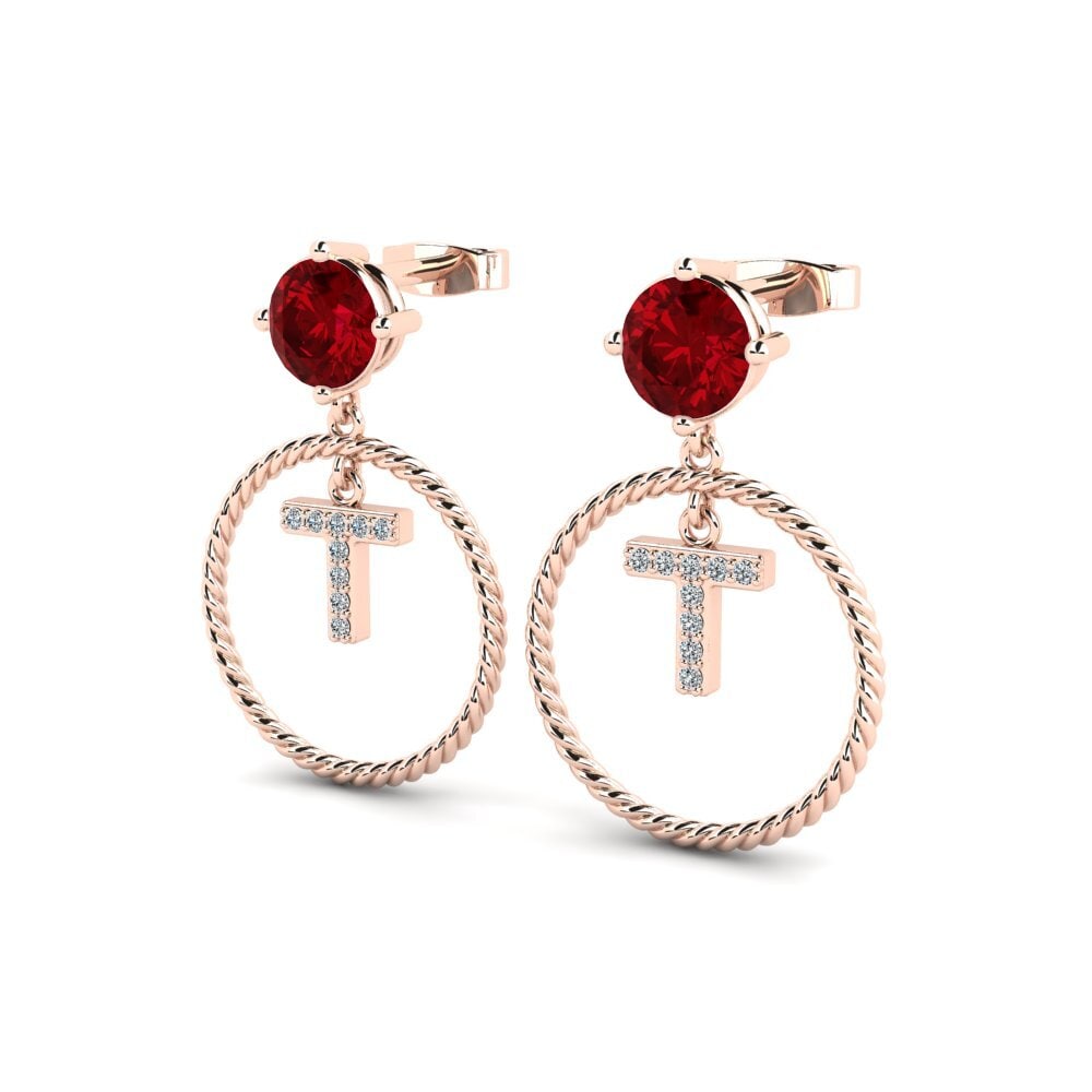 14k Oro Rosa Circonita Roja Pendiente de mujer Noss T