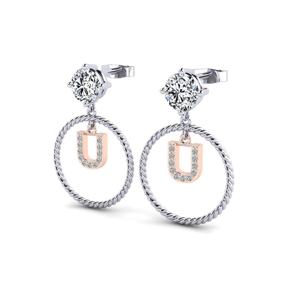 9k Oro Blanco & Rosa Pendiente de mujer Noss U