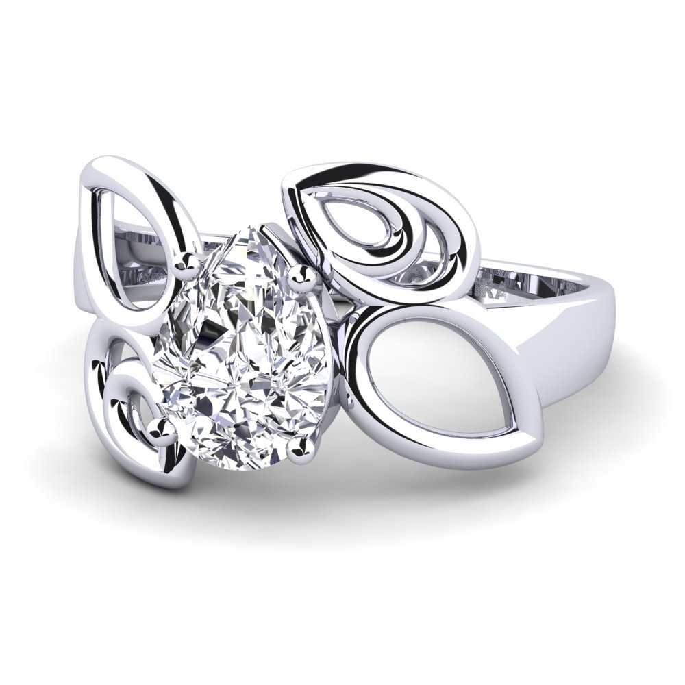 Bague De Fiançailles Moissanite – Pierre Poire 2.30 Ct – Or Blanc 14k – Taille 6.5 – Style Halo