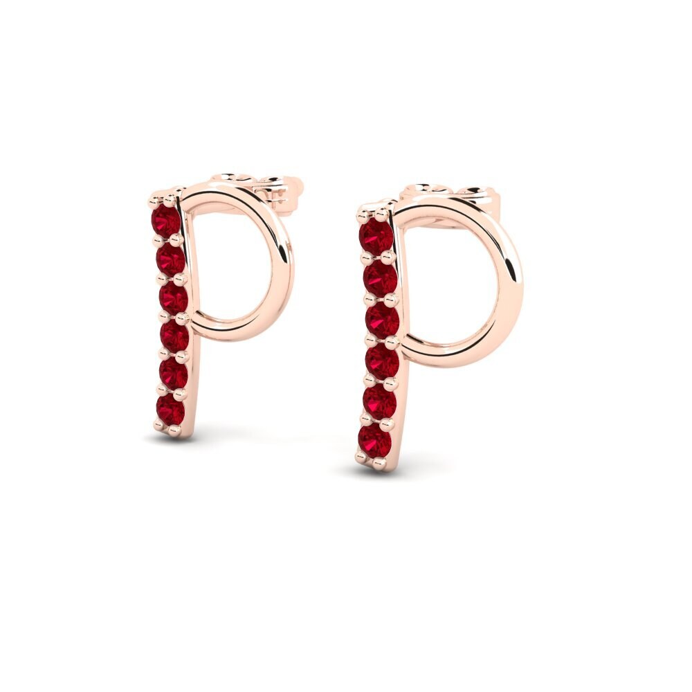 14k Oro Rosa Circonita Roja Pendiente de mujer Deviera P