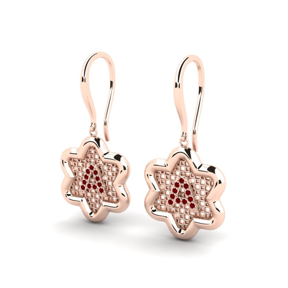 14k Oro Rosa Circonita Roja Pendiente de mujer Girandole A
