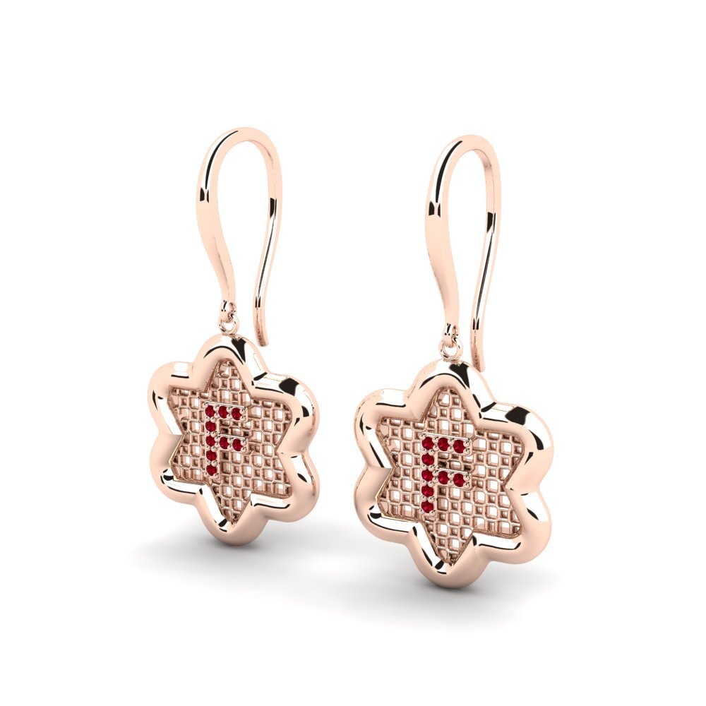 14k Oro Rosa Circonita Roja Pendiente de mujer Girandole F