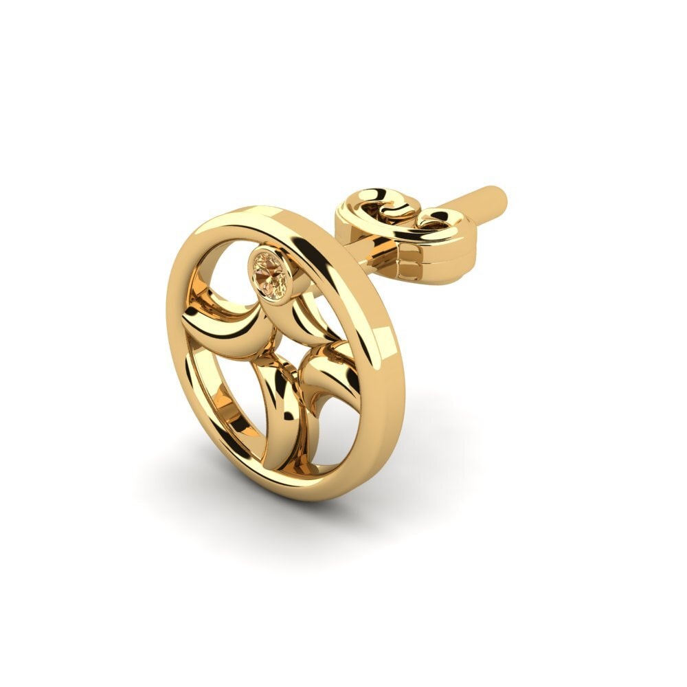 14ct Yellow Gold Brown Diamond Men's Earring Animate