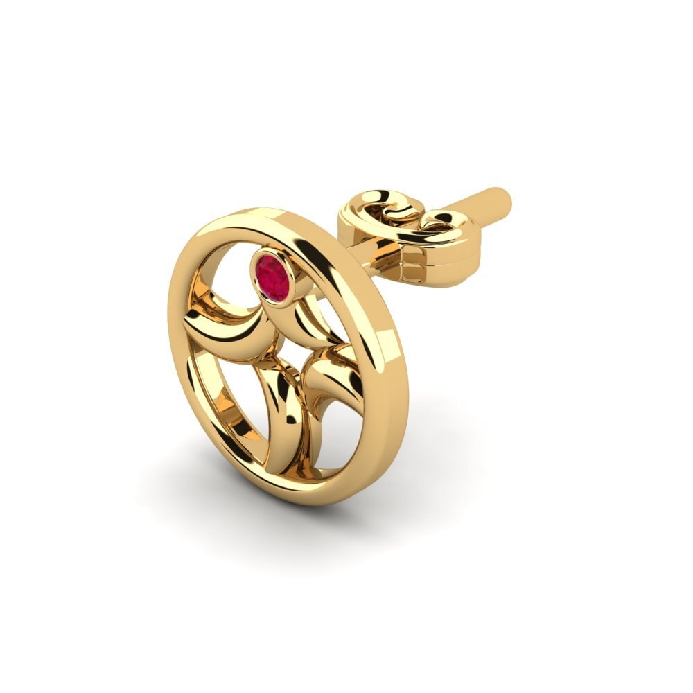 9ct Yellow Gold Ruby Men's Earring Animate