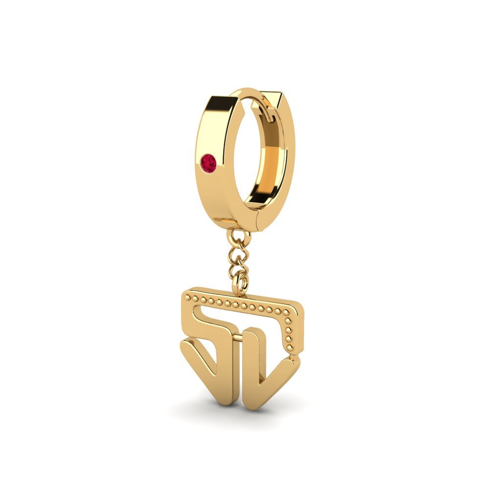 18ct Yellow Gold Ruby Men's Earring Bordee