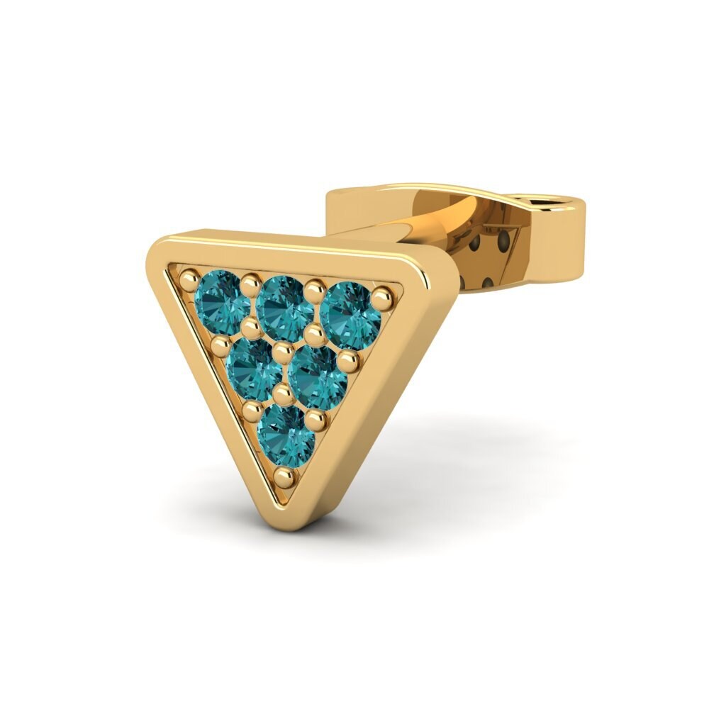 18ct Yellow Gold Blue Diamond Men's Earring Clumpish