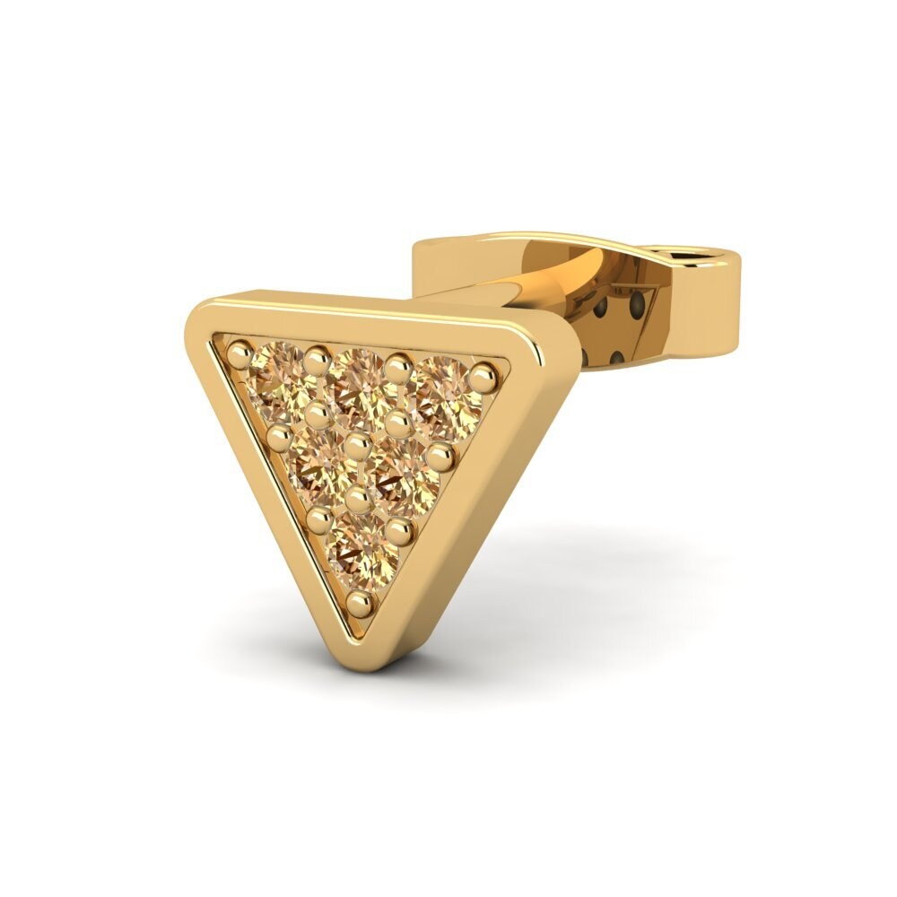 14ct Yellow Gold Brown Diamond Men's Earring Clumpish
