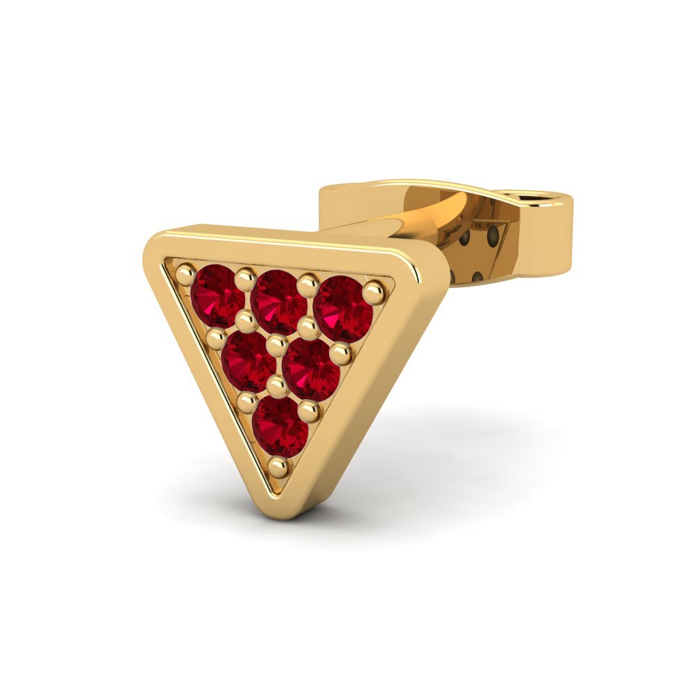 18ct Yellow Gold Red Zirconia Men's Earring Clumpish