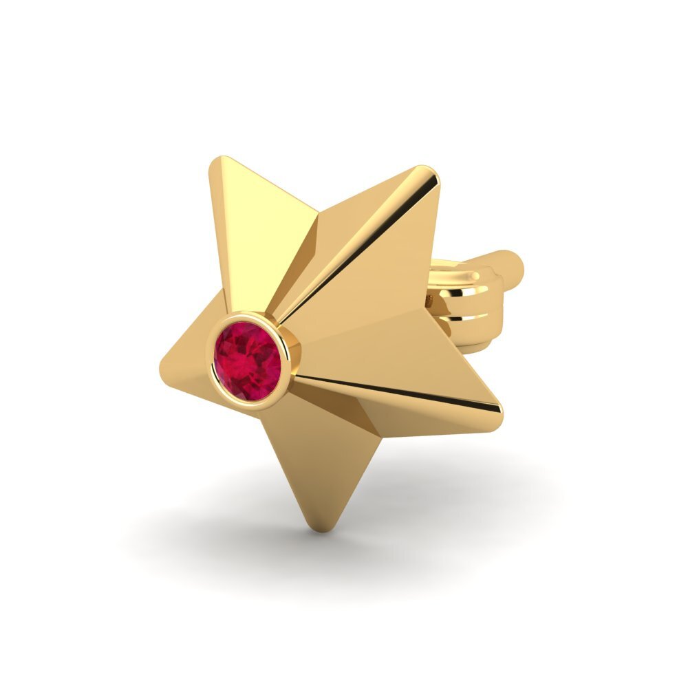18ct Yellow Gold Ruby Men's Earring Cosa