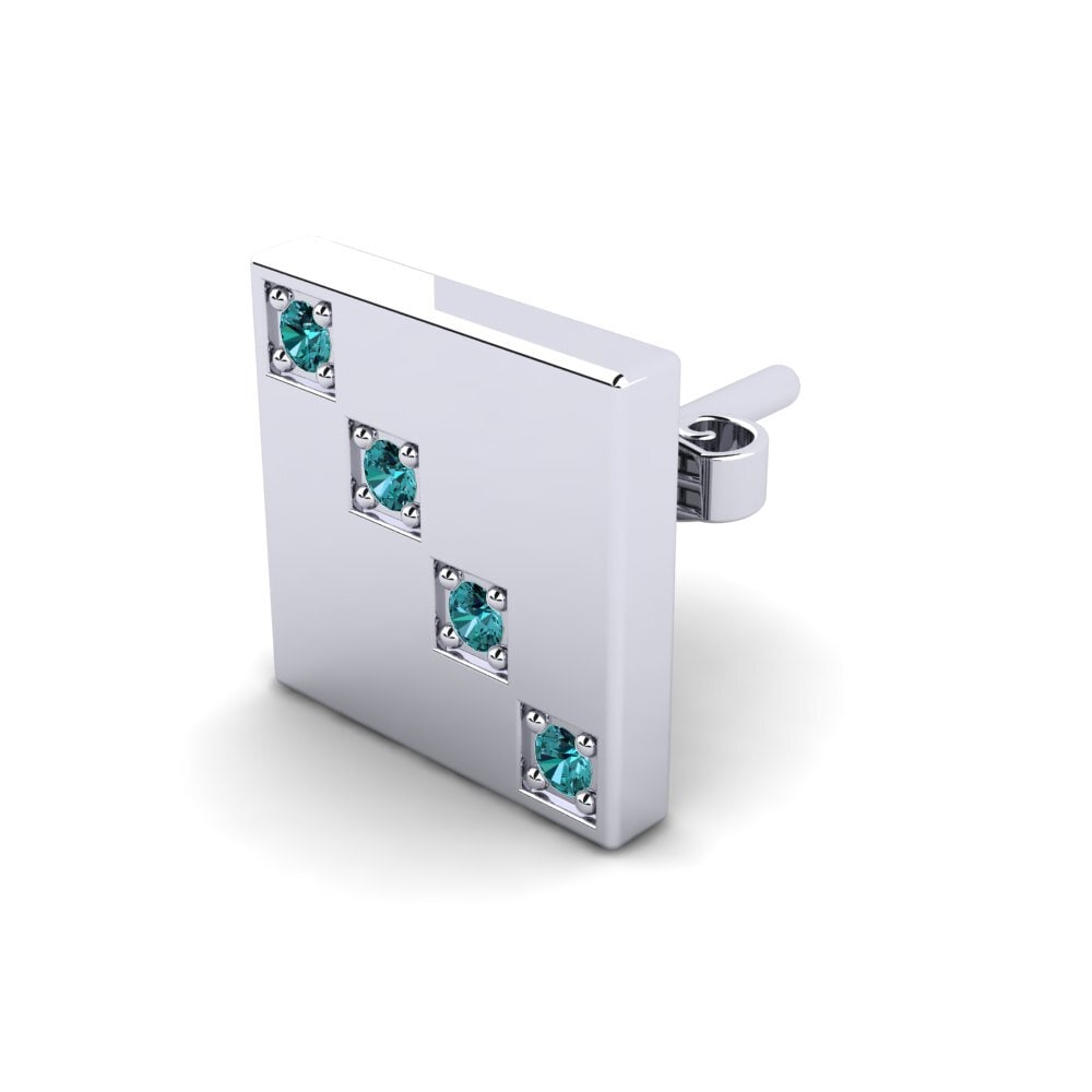 White Silver Blue Diamond Men's Earring Rester