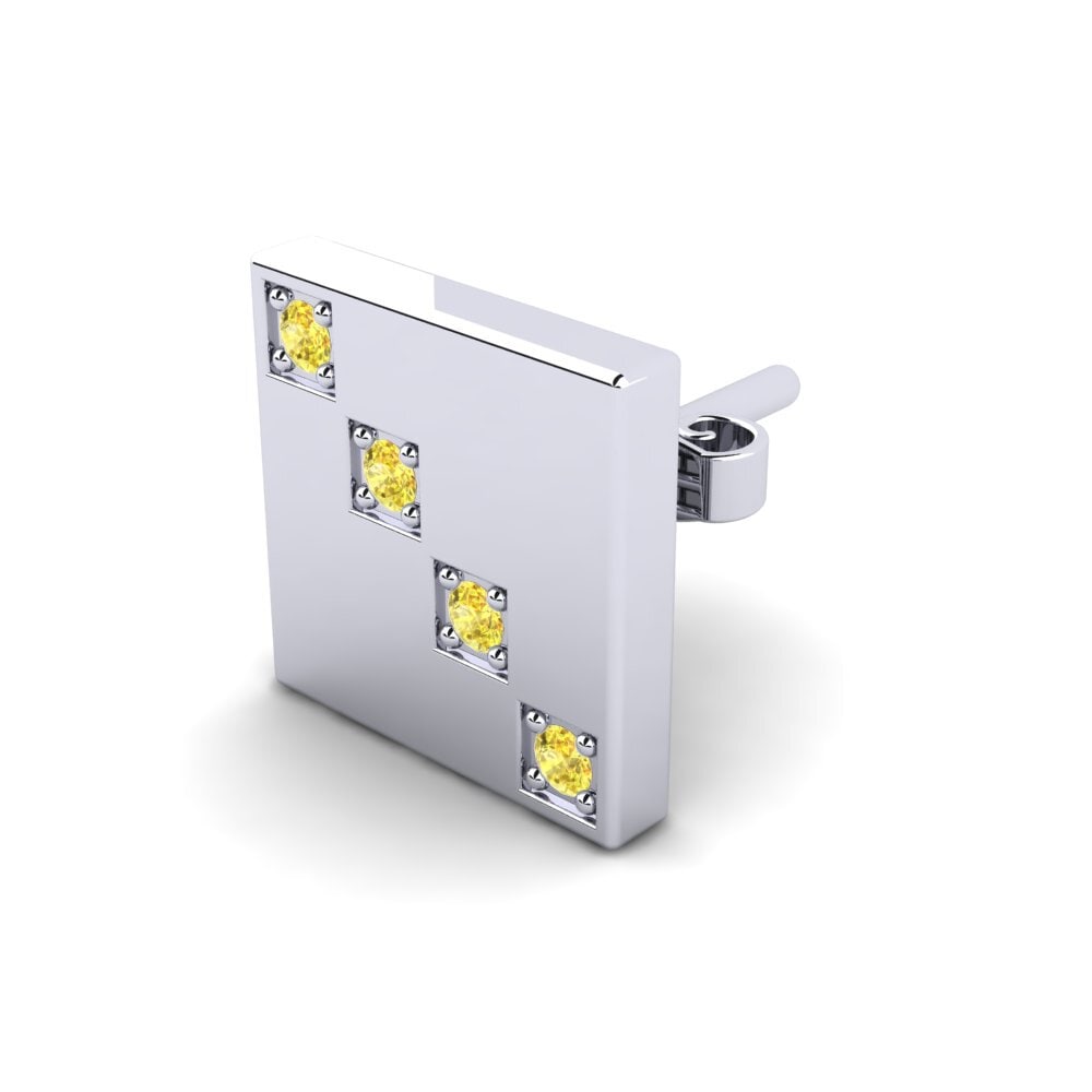 White Silver Yellow Sapphire Men's Earring Rester