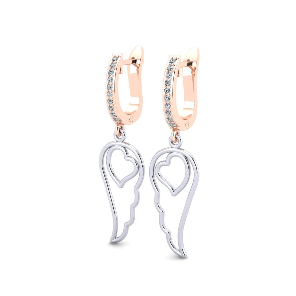 14k Oro Blanco / Rosa Pendiente de mujer Binoculair
