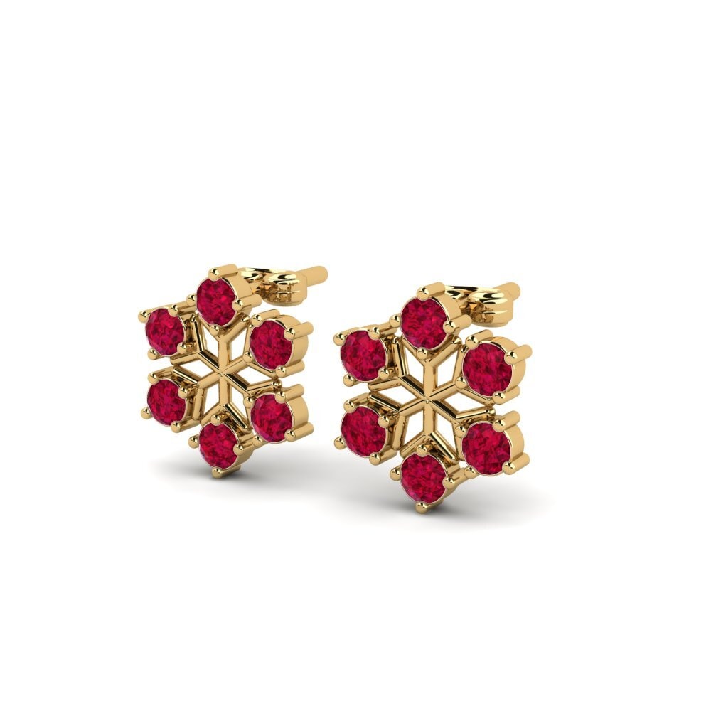9ct Yellow Gold Ruby Women's Earring Capeliny