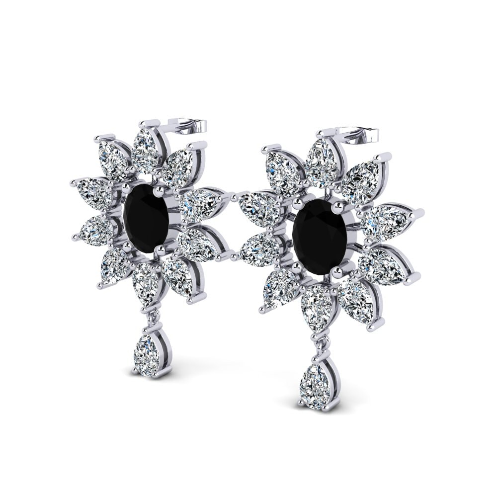 Ovalado Diamante Negro Pendiente de mujer Maralynnos