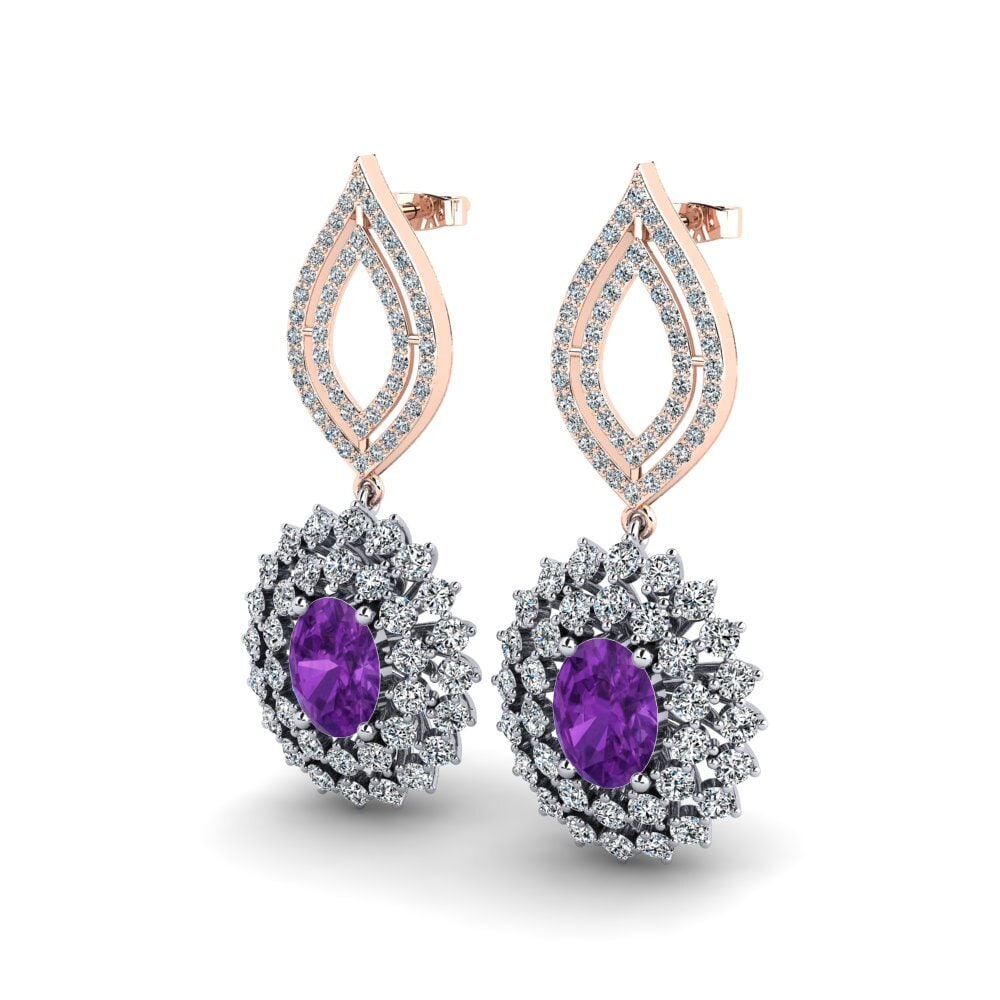 14k Oro Blanco & Rosa Ovalado Pendiente de mujer Nanthika