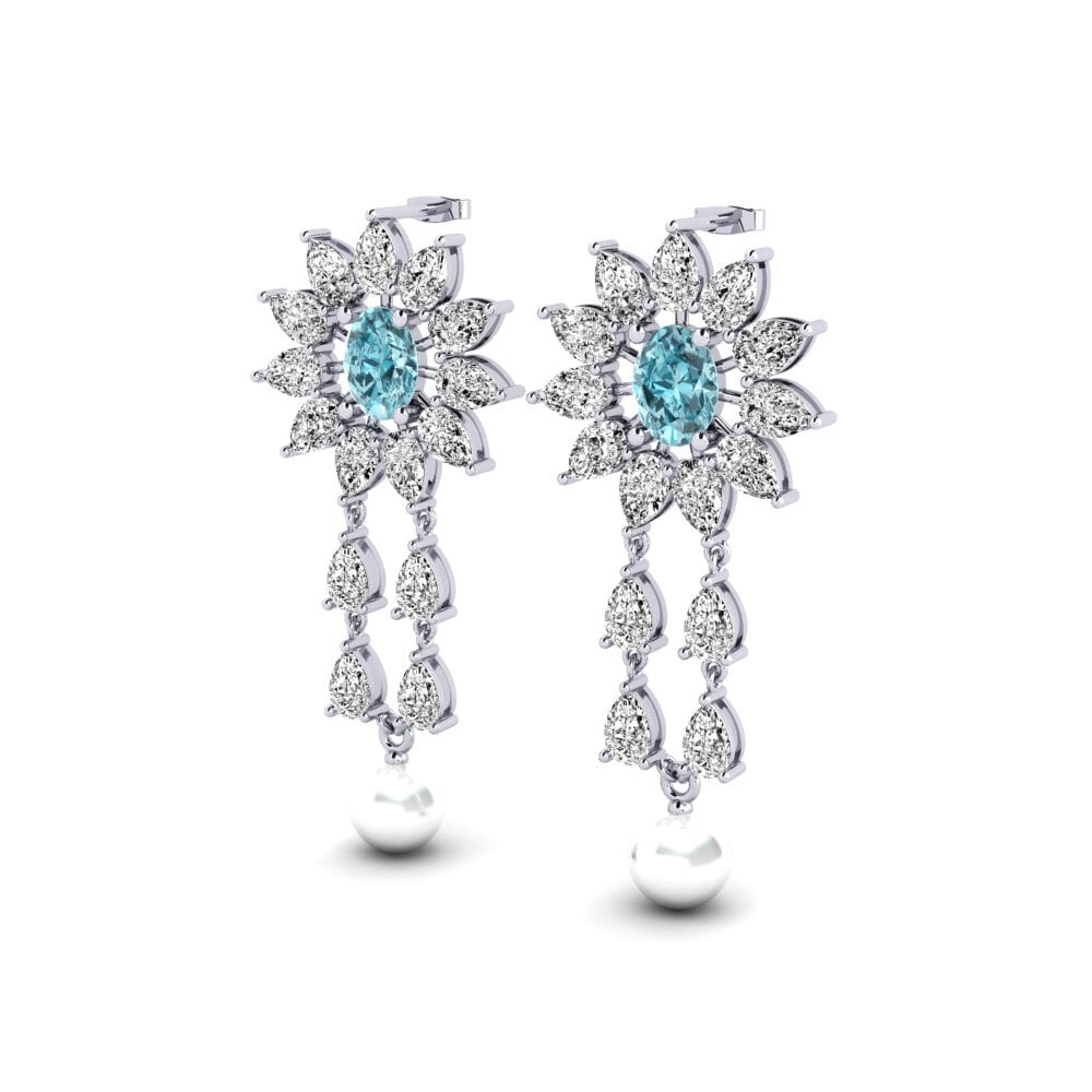 18k Oro Blanco Circón Azul Pendiente de mujer Wynn