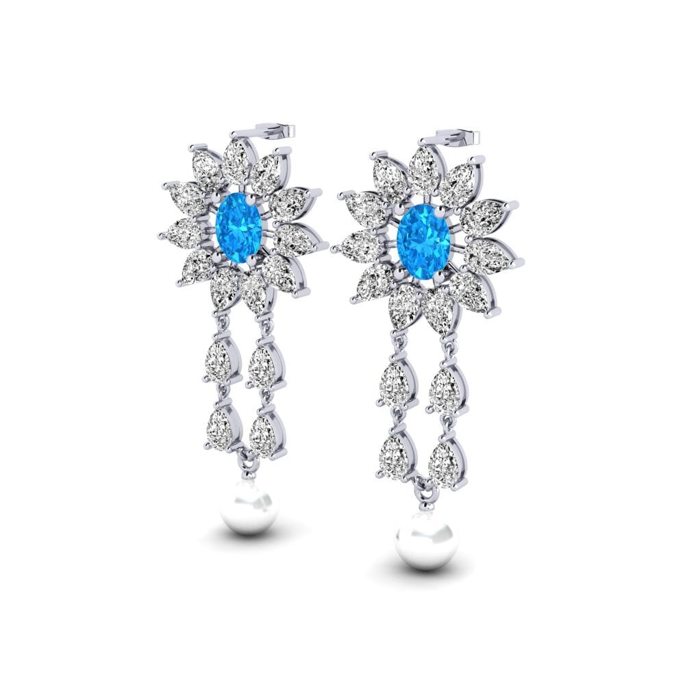 18k Oro Blanco Topacio azul Pendiente de mujer Wynn