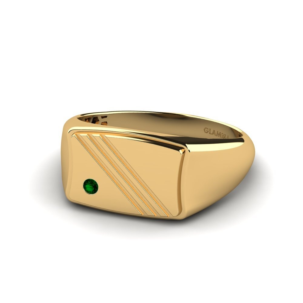 14k Oro Amarillo Circonita Verde Anillo de Hombre Allame