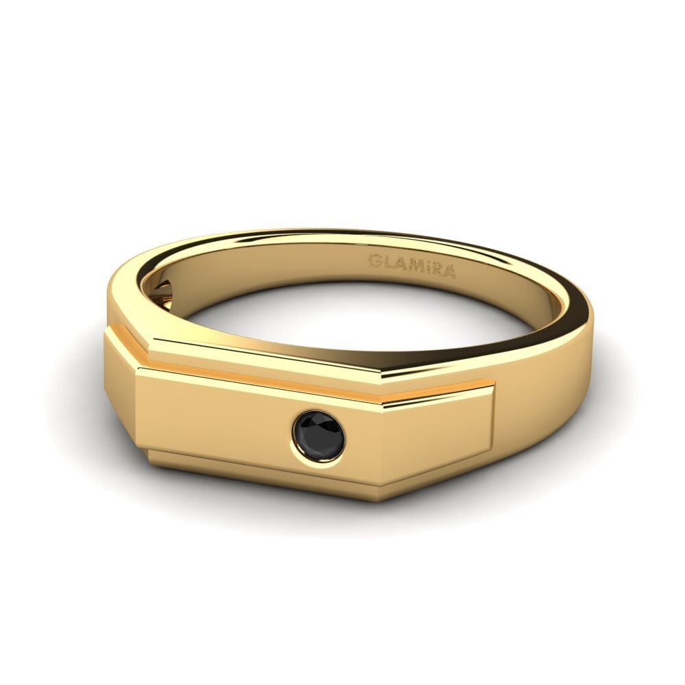 9ct Yellow Gold Black Sapphire Men's Ring Pineiro