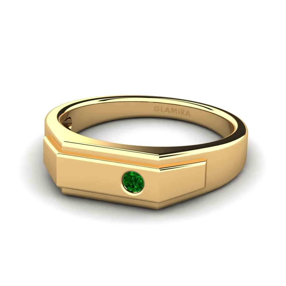 14k Oro Amarillo Circonita Verde Anillo de Hombre Pineiro