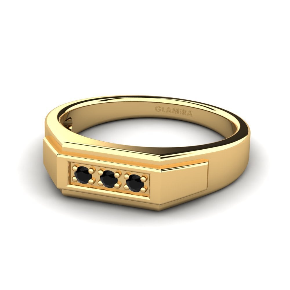 9ct Yellow Gold Black Sapphire Men's Ring Plante