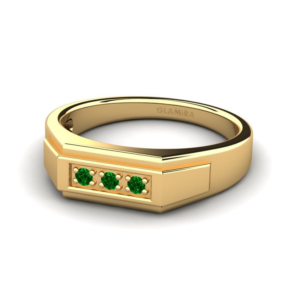 14k Oro Amarillo Circonita Verde Anillo de Hombre Plante