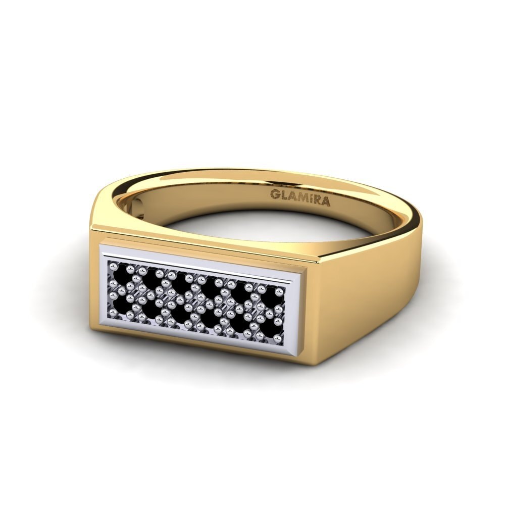 Oro Giallo & Bianco 375 Onice Nero Anello da uomo Scraggy