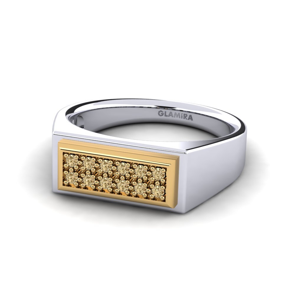 14k Oro Blanco & Amarillo Diamante Marrón Anillo de Hombre Scraggy
