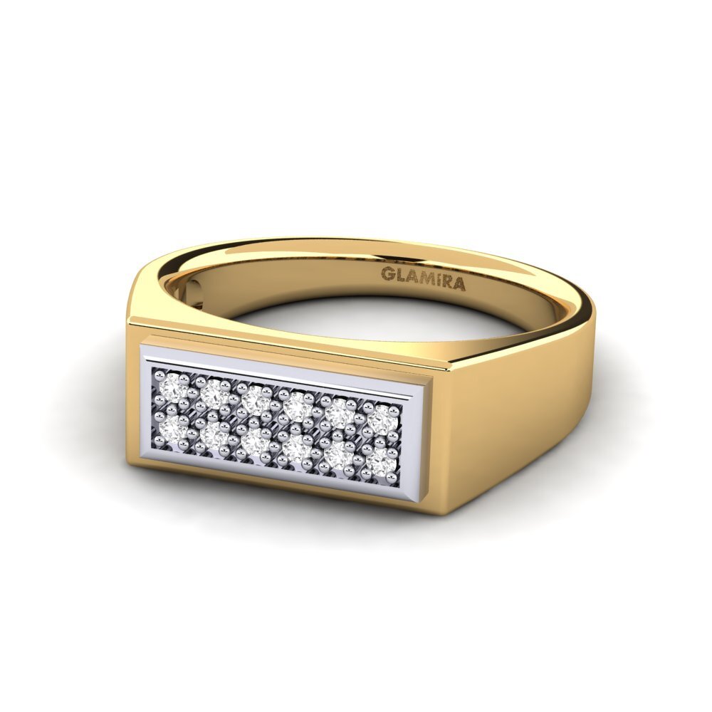 Oro Giallo & Bianco 585 Zaffiro Bianco Anello da uomo Scraggy