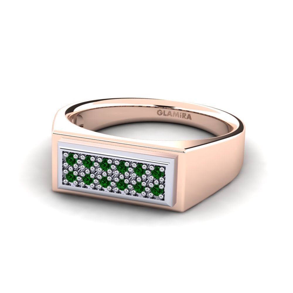 Oro Rosso & Bianco 585 Zircone Verde Anello da uomo Scraggy