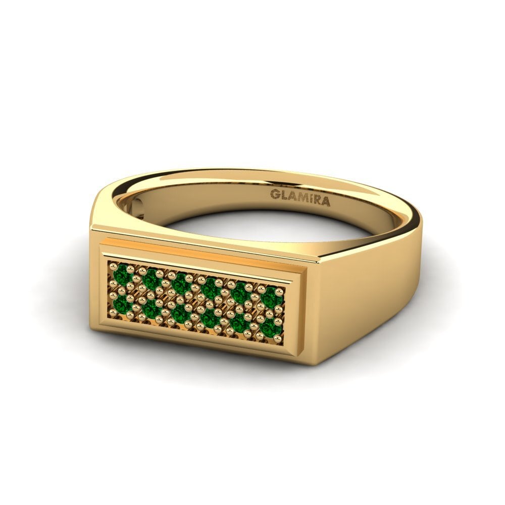 14k Oro Amarillo Circonita Verde Anillo de Hombre Scraggy