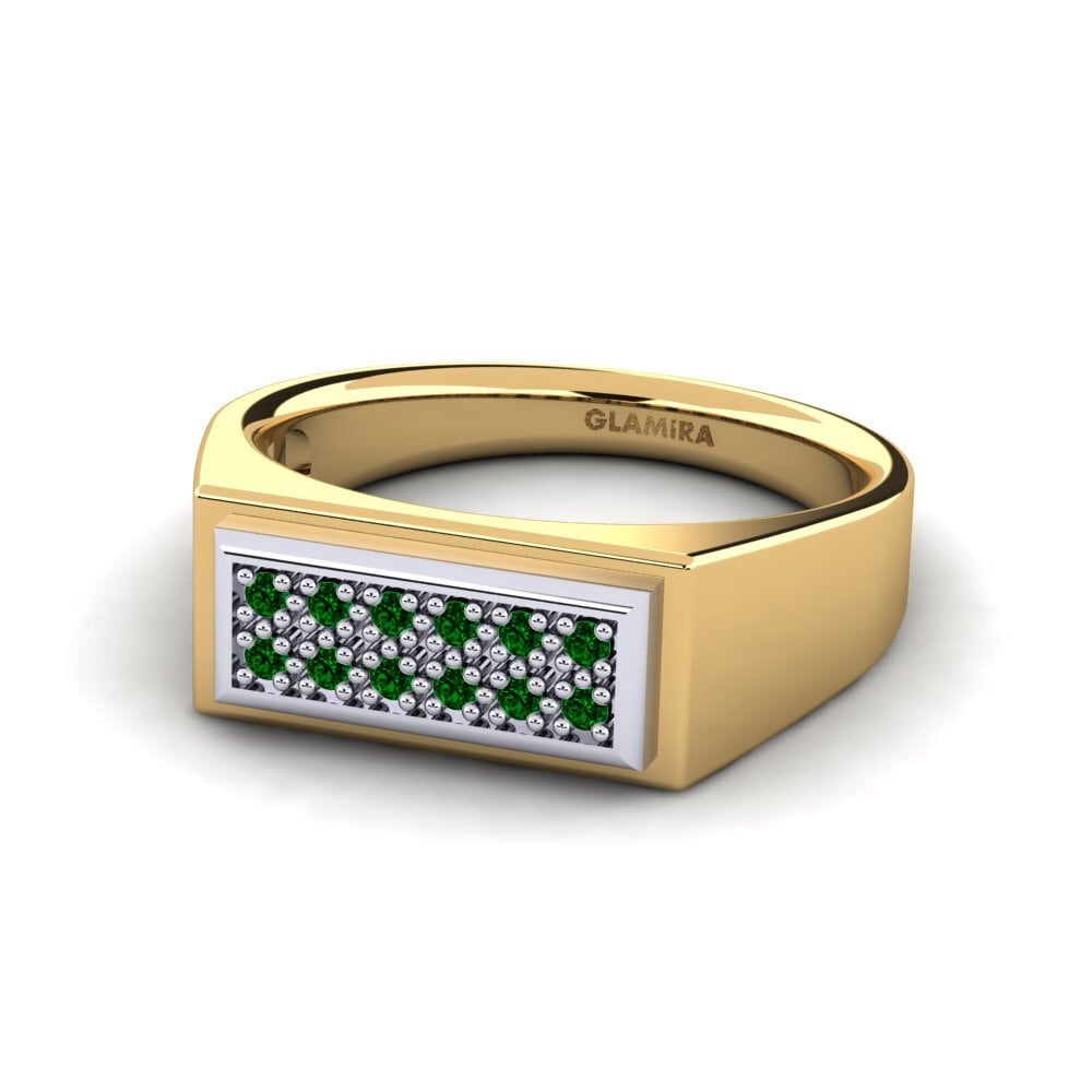 Oro Giallo & Bianco 585 Zircone Verde Anello da uomo Scraggy