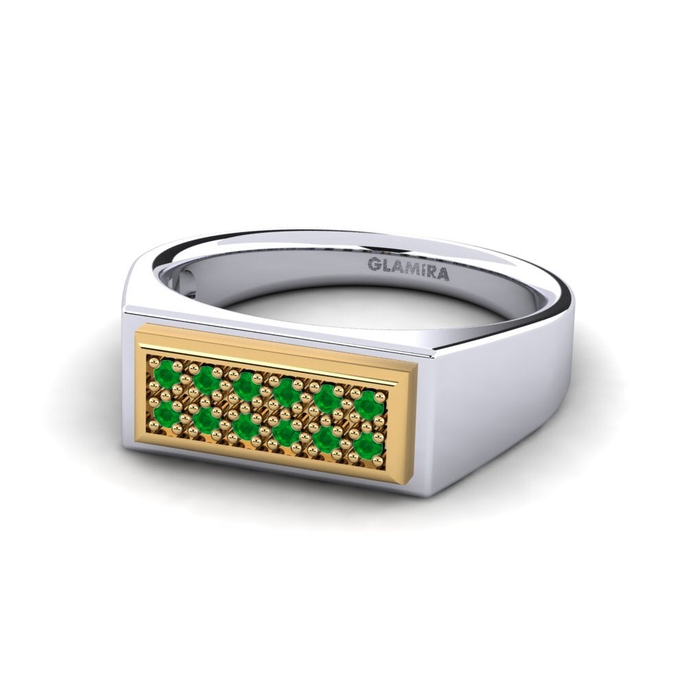 14k Oro Blanco & Amarillo Esmeralda Anillo de Hombre Scraggy